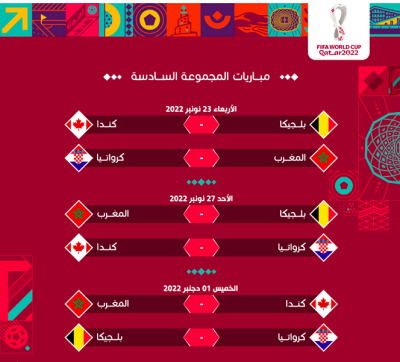 برنامج مباريات المنتخب المغربي في كأس العالم قطر 2022
