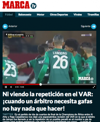 "ماركا" الإسبانية ترد على حكم مباراة الرجاء والأهلي