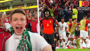 شاهد.. فرحة جنونية لمُشجع أجنبي بعد فوز المنتخب المغربي على بلجيكا