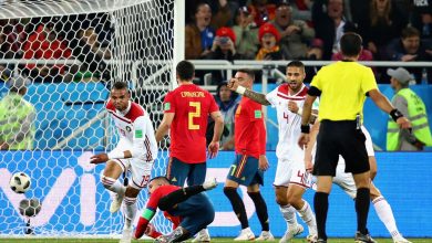 يوسف النصيري من مباراة المنتخب المغربي والمنتخب الإسباني في مونديال روسيا 2018
